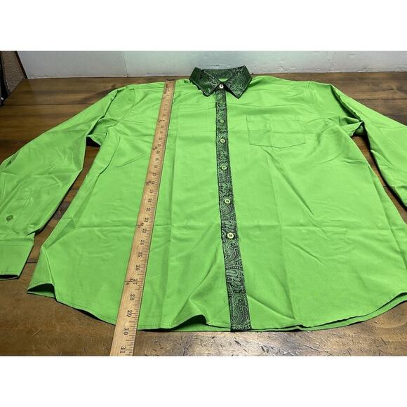Barry Wang Green Paisley Long Sleeve Mens Shirt Button Party Business Shirt - Picture 7 of 9
